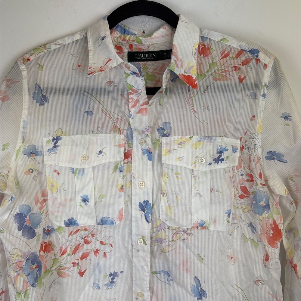 Lauren Ralph Lauren Floral Button-Up Long Sleeve Shirt Size Petite Large - Picture 4 of 10